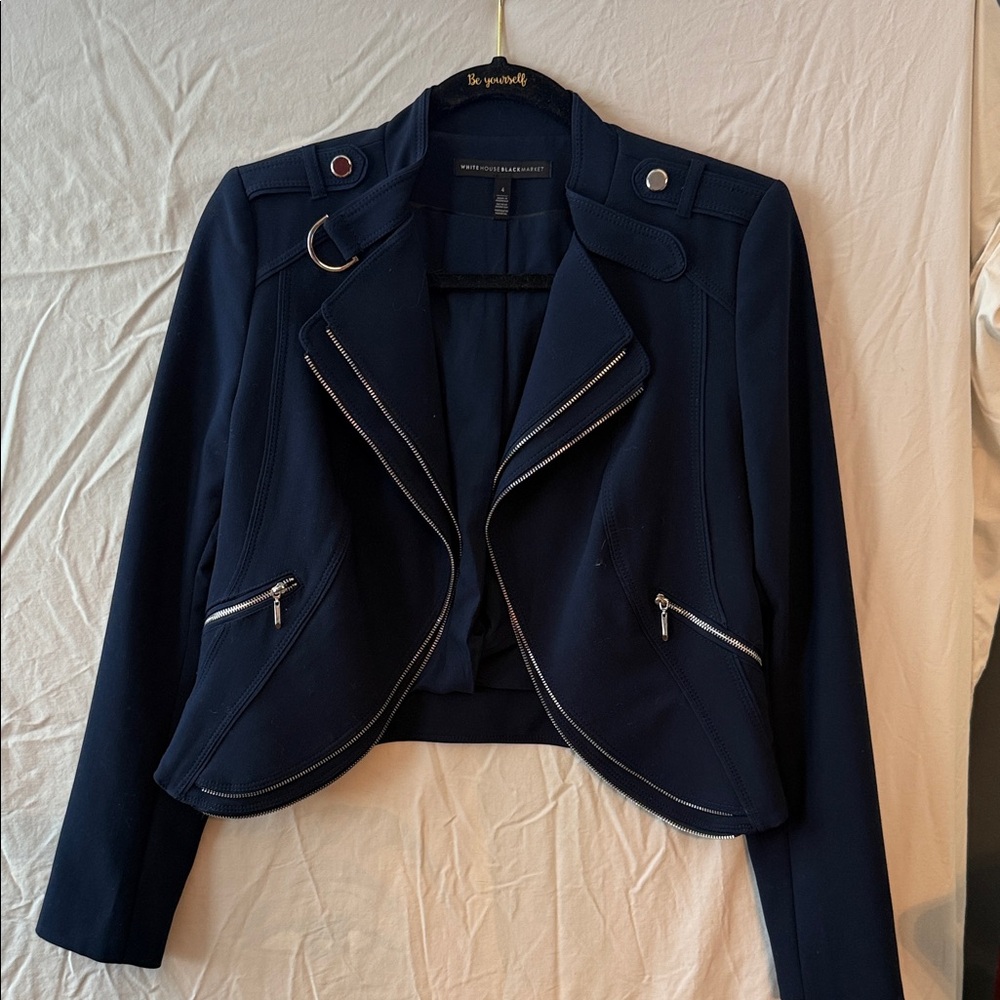 White House Black Market Navy Blazer with Silver Accents